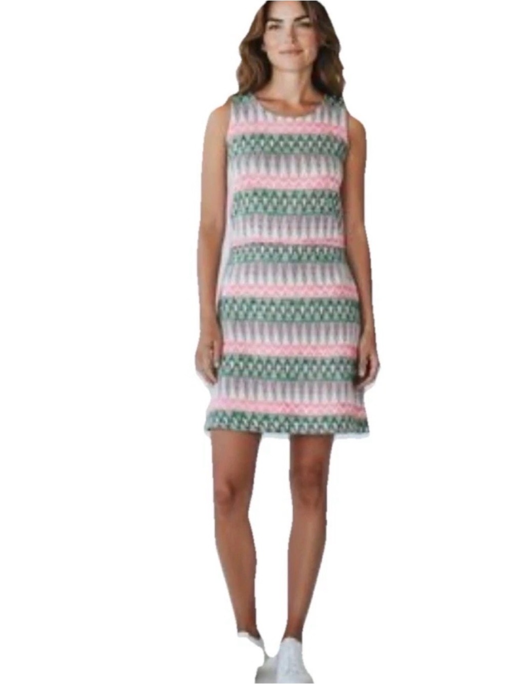 Milly Pink and Green Sleeveless Patterned Shift Dress